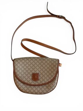 Celine Vintage Macadam Crossbody Bag Brown Canvas Leather Shoulder Bag